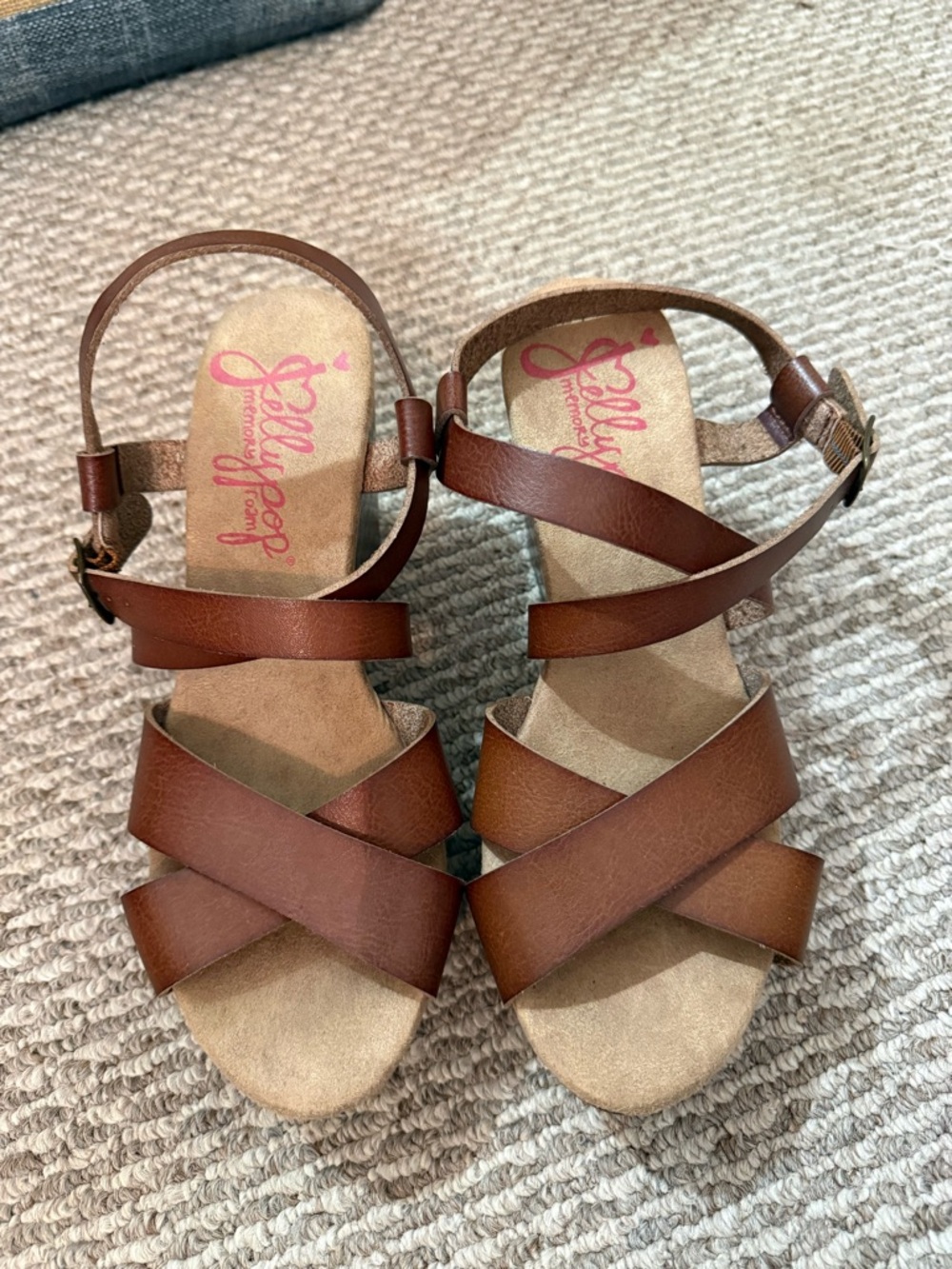 Jellypop Brown Cross-Strap Women’s Wedges